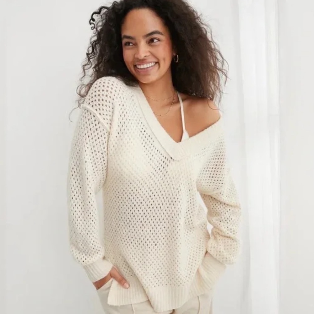 Cream V-Neck Women's Sweater
